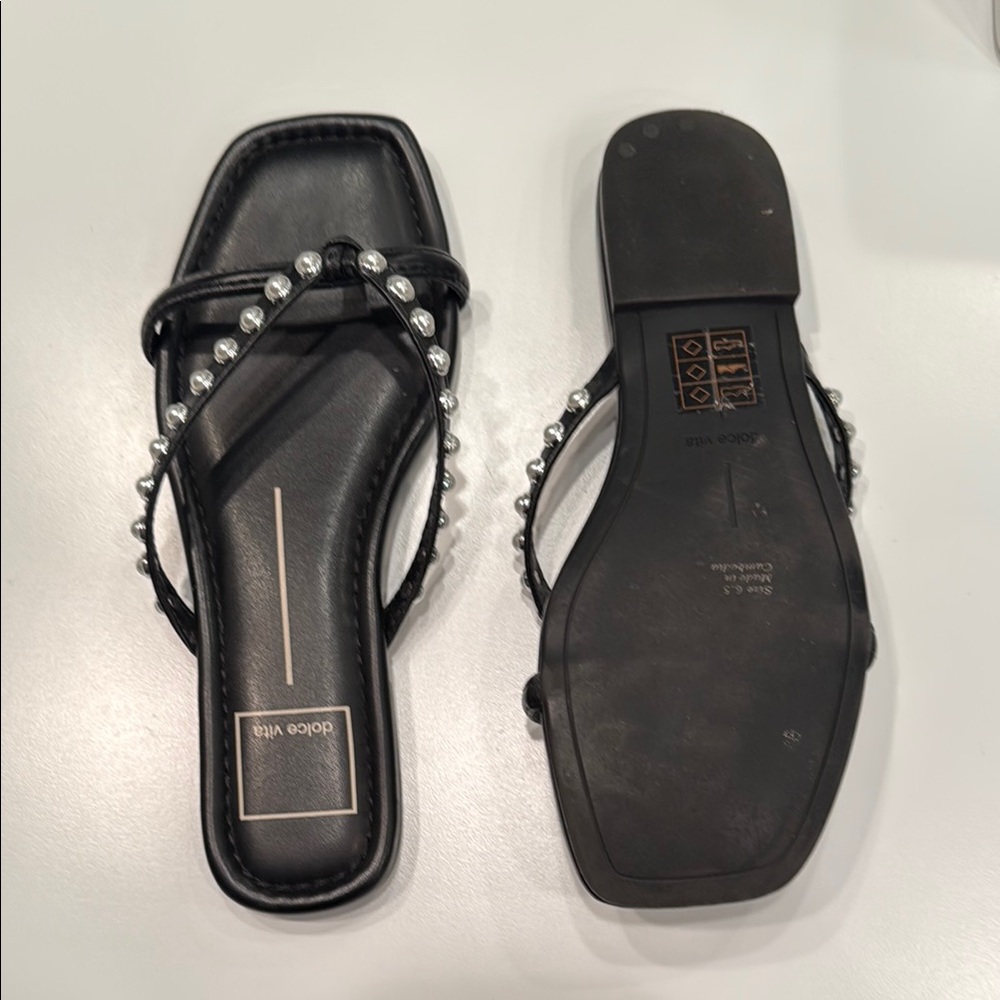 Dolce Vita Black Lucca Pearl Embellished Women's Sandals- size 6 1/2 - Picture 5 of 5